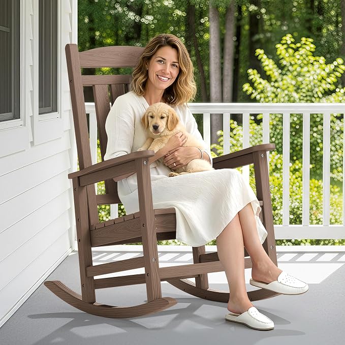 SERWALL Rocking Chair Outdoor, Oversized HDPE Patio Rocking Chairs, Porch Rocker - Image 2