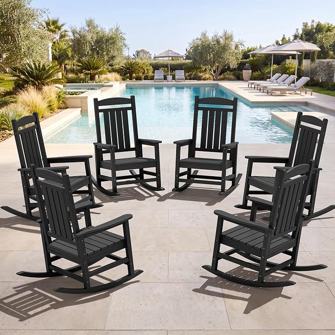 SERWALL Outdoor Rocking Chair Set of 6, Patio Rocking Chair, Porch Rocker by SERWALL