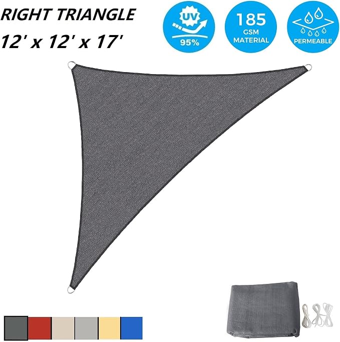 AsterOutdoor Sun Shade Sail Triangle 12' x 12' x 17' UV Block Canopy - Image 2