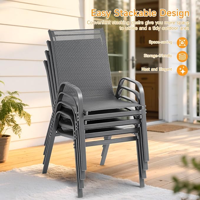 Patio Chairs Set of 6, Stackable Outdoor Dining Chairs | All Weather Dining Set - Image 4