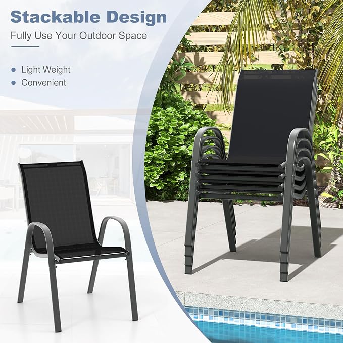 Giantex Patio Chairs Set of 2, Stackable Outdoor Dining Chairs - Image 4