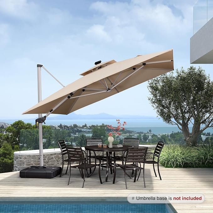 PURPLE LEAF Cantilever Umbrella 11'X11' Double Top Solar LED Light, Support to - Image 2