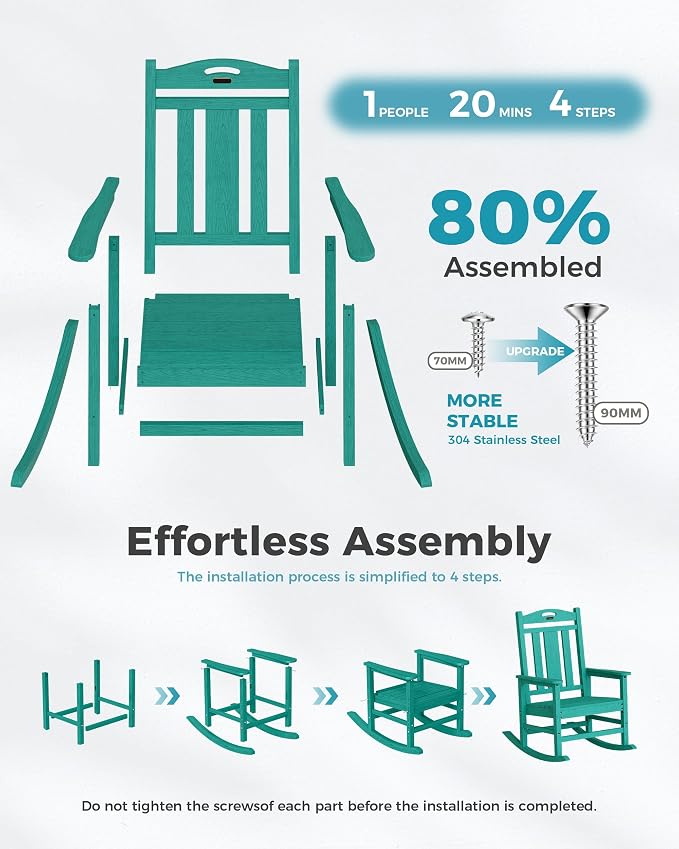 Oversized Outdoor Rocking Chairs Set of 8, 380lbs Heavy-Duty Large Patio Rocker - Image 8