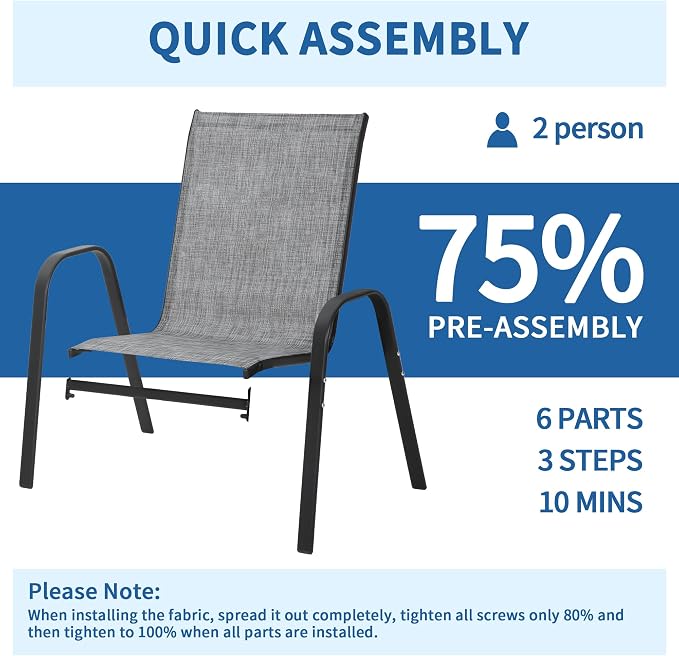 Patio Chairs Set of 4, Outdoor Stackable Dining Chairs | All Weather Textilene - Image 6