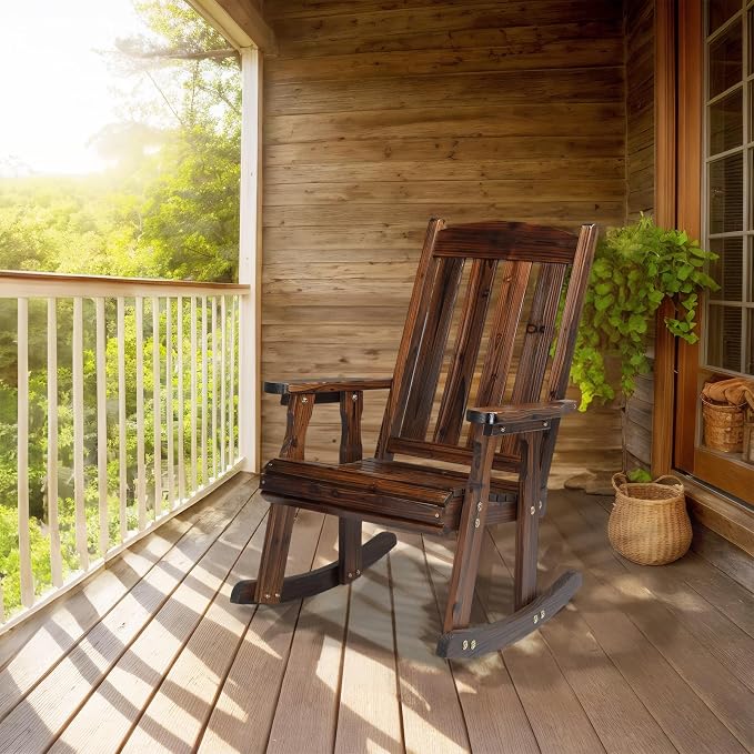 VINGLI Heavy Duty 600 LBS Outdoor Wooden Rocking Chair - Image 2