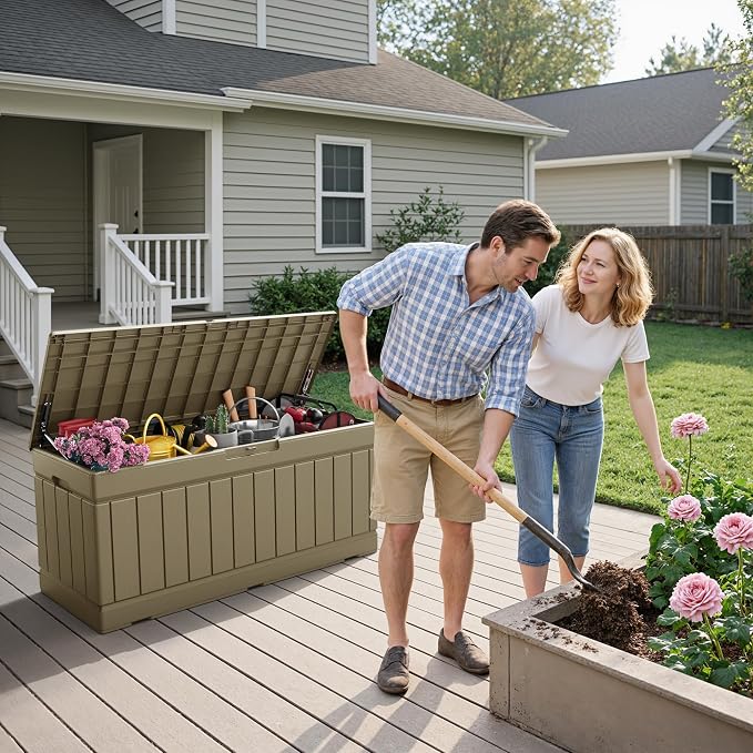 Flamaker Outdoor Storage Box 80 Gallon Resin Waterproof Deck Box | Delivery Box - Image 2