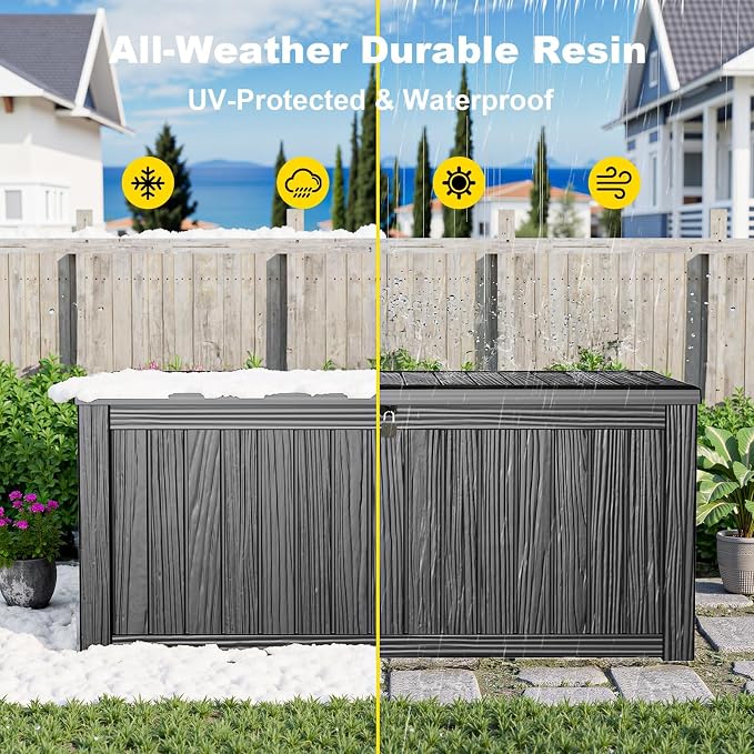 200 Gallon Large Outdoor Storage Box, UV Resistant Resin Deck Box, Hydraulic - Image 6