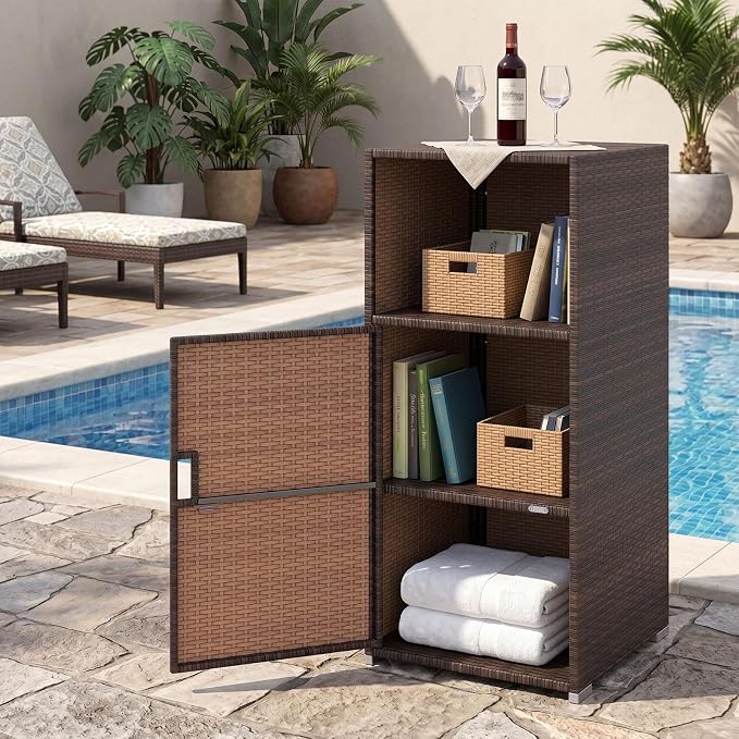 Tangkula Rattan Outdoor Storage Cabinet - Image 8