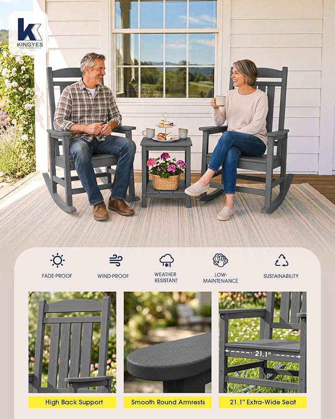 Oversized Outdoor Rocking Chairs Set of 6, HDPE Porch Rockers - Image 5