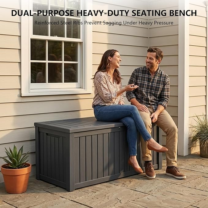 Outdoor Storage Box, 180 Gallon Waterproof Deck Box, Piston-Lift Tall Standing - Image 6