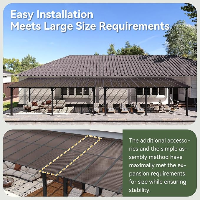 Aoxun 42’x10’ Gazebo with Aluminum Frame & Polycarbonate Panel, Outdoor Patio - Image 8