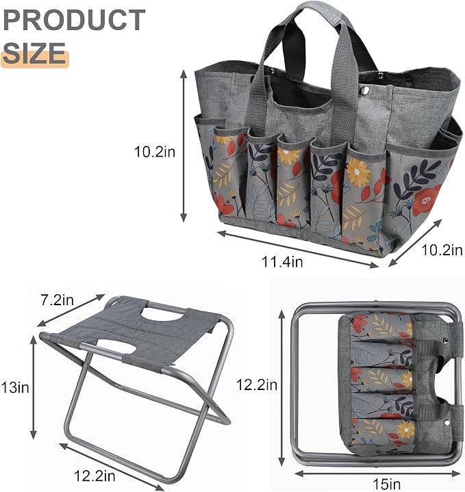 Folding Gardening Stool with Detachable Storage Tote Bag, Gardening Tools Set - Image 3