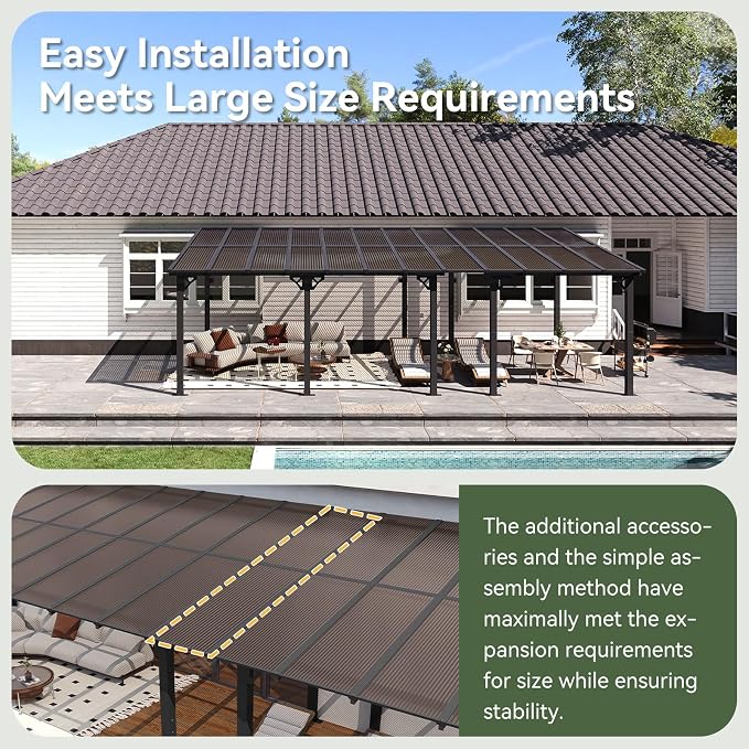 Aoxun 24’x10’ Gazebo with Aluminum Frame & Polycarbonate Panel, Outdoor Patio - Image 8