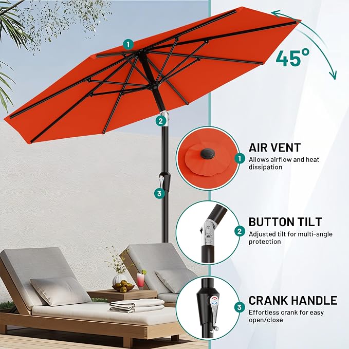 9 FT Patio Umbrella for Outdoor, Outdoor Table Umbrella - Image 5