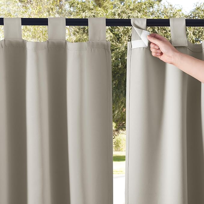 NICETOWN 2 Panels Natural Outdoor Patio Curtainss Waterproof, Detachable Sticky by NICETOWN