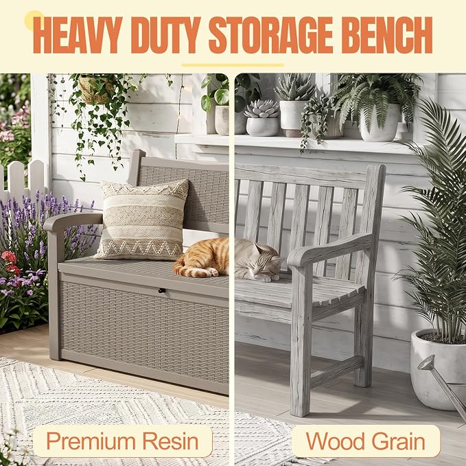 Storage Bench Outdoor Deck Box, 100 Gallon Lockable Patio Furniture, - Image 4