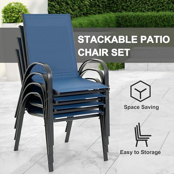 NUU GARDEN Patio Dining Chairs Set of 4, Stackable Outdoor Textilene Chairs - Image 7