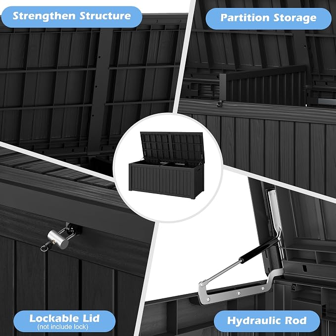 Outdoor Storage Box, 200 Gallon Resin Deck Boxes Outdoor Waterproof - Image 5