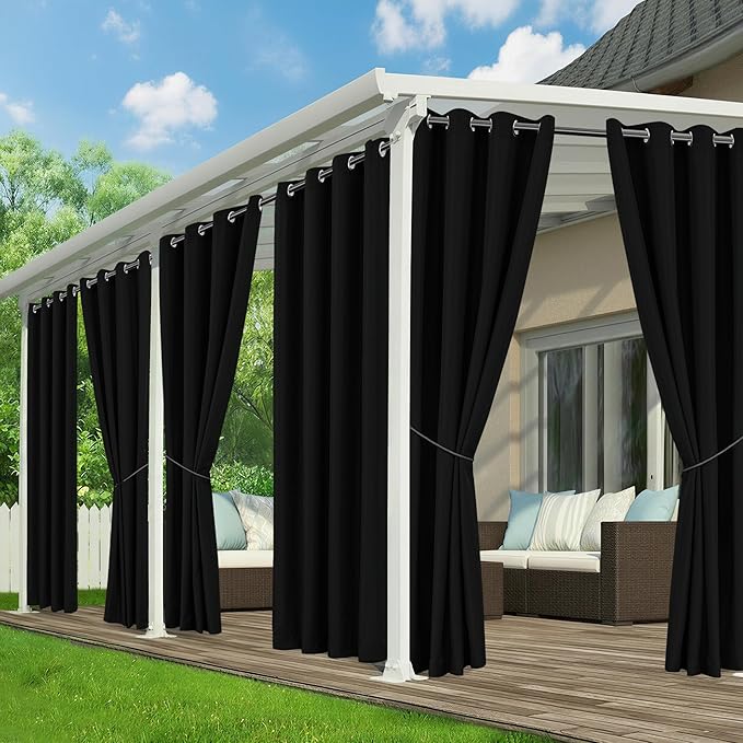 Black Outdoor Curtains for Patio Waterproof, 6 Drape Panels | Privacy & by RichSets