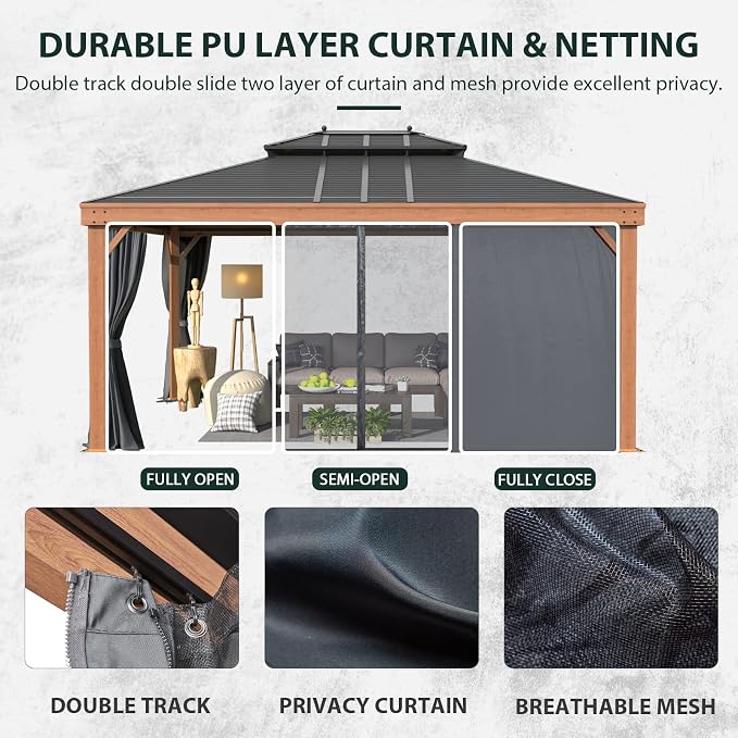 12'x16' Hardtop Gazebo, Galvanized Steel Double Roof - Image 6