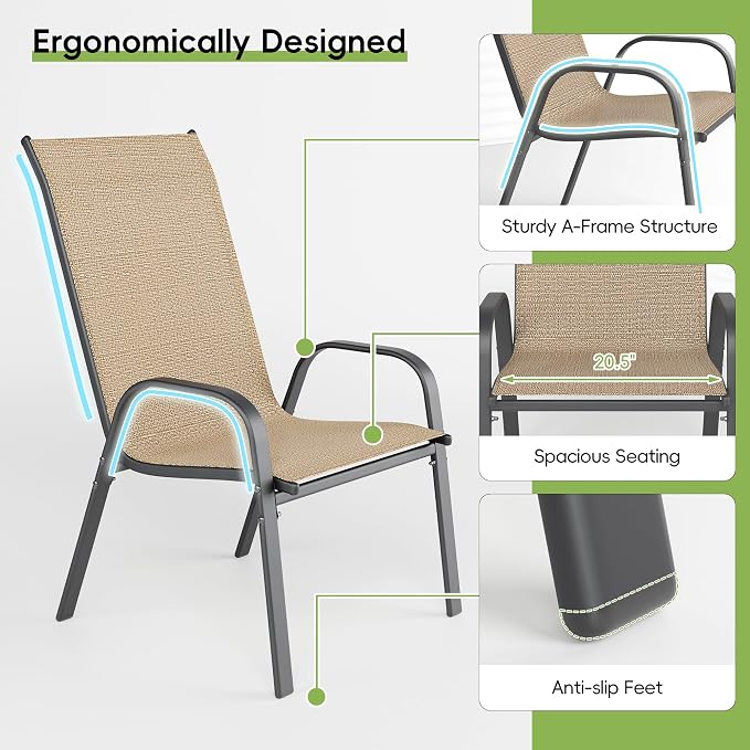 Patio Chairs Set of 4, Outdoor Dining Chairs Stackable - Image 5