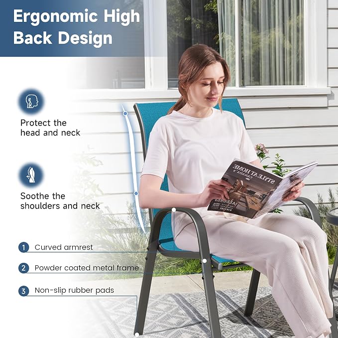 Amopatio Patio Chairs Set of 6, Outdoor Stackable Dining Chairs - Image 7