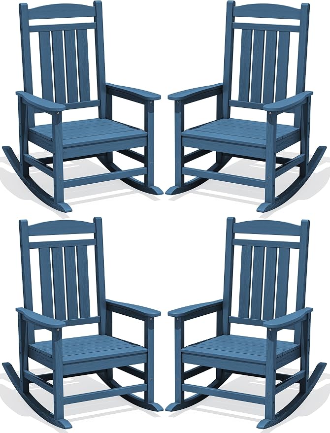 Oversized Outdoor Rocking Chairs Set of 4, HDPE Porch Rockers by KINGYES