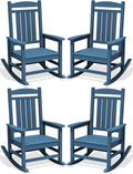 Oversized Outdoor Rocking Chairs Set of 4, HDPE Porch Rockers by KINGYES
