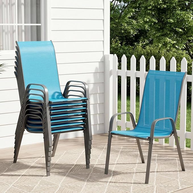 TLSUNNY Patio Chair, Outdoor Stackable Textilene Chairs Set of 8, Sky Blue | by TLSUNNY
