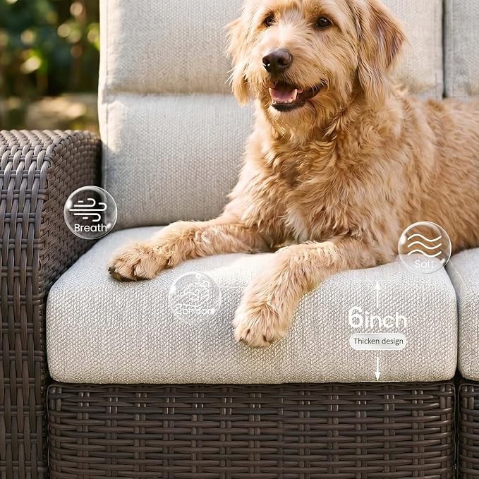 Oversized 3 Pieces Wicker Outdoor Recliner Loveseat - Image 4