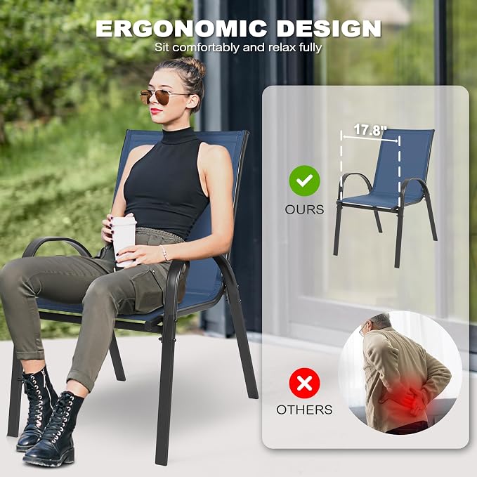 NUU GARDEN Patio Dining Chairs Set of 4, Stackable Outdoor Textilene Chairs - Image 8