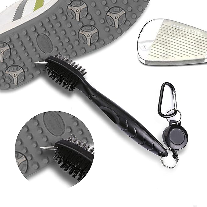 Golf Towels, Microfiber Waffle Pattern Tri-fold Golf Towel - Brush Tool Kit with Club Groove Cleaner, with Clip Men Women Golf Gifts (2 Black Towel+Black Brush)
