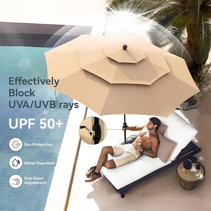 PHI VILLA 10ft Outdoor Patio Umbrellas, 3 Tier Vented Table Umbrella, 1.5" Pole - Image 3