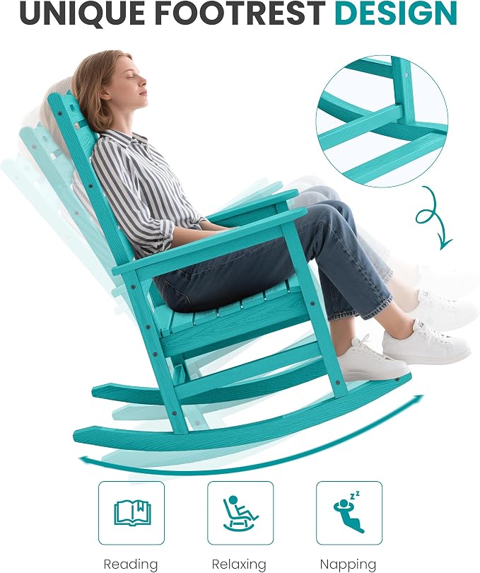 SERWALL Outdoor Rocking Chair Set of 2, HDPE Rocker - Image 6