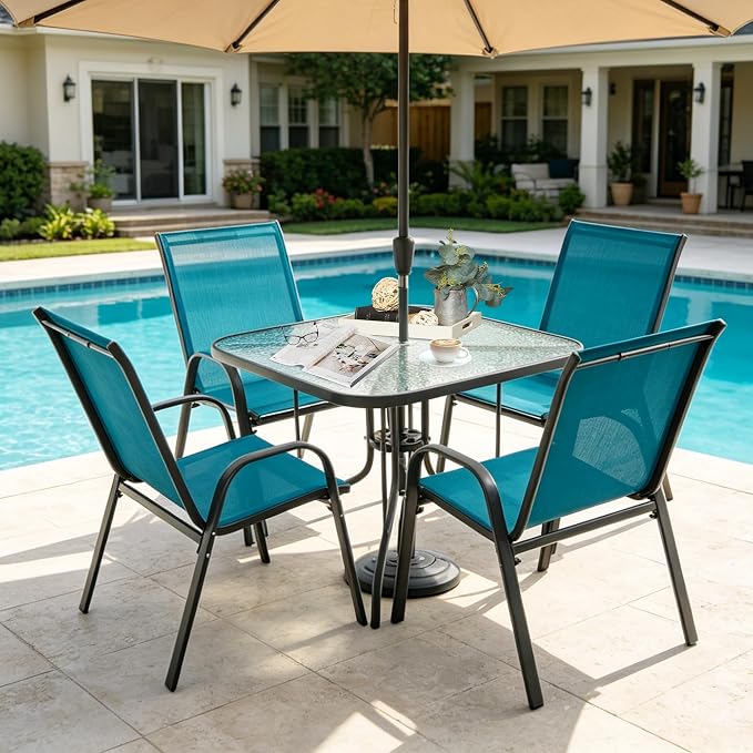 Patio Dining Table for 4 with Umbrella Hole | Outdoor 5 Piece Dining Set 36" x - Image 2