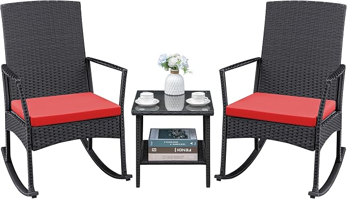 Greesum 3 Pieces Patio Furniture Set Outdoor Wicker Rocking Chairs by BuynowfromGreesum
