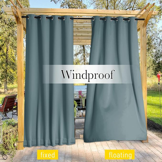 NICETOWN 2 Panels Thermal Outdoor Curtains Windproof W52xL72 Greyish Blue | - Image 7
