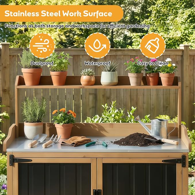 Potting Bench with Storage & Wheels, Mobile Outdoor Cabinet - Image 4