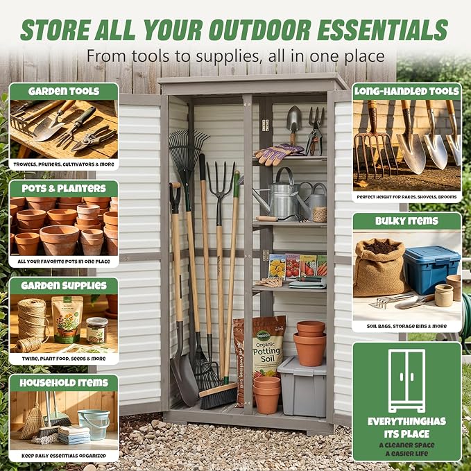 Outdoor Storage Cabinet – Store More in Less Space, Tall Vertical Garden Tool - Image 9