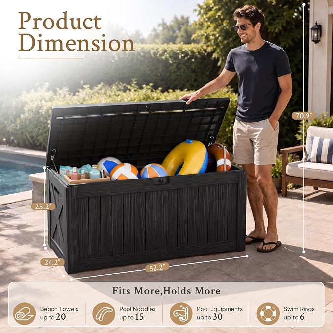 Devoko 120 Gallon Deck Box Resin Outdoor Storage Box Waterproof | Large Outdoor - Image 4