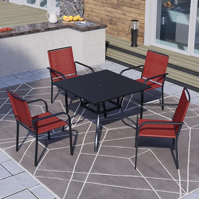 Anmutig Stackable Outdoor Dining Chairs Set of 4, Textilene Fabric, Breathable - Image 2