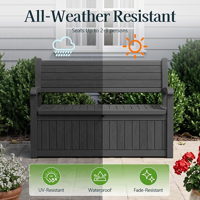 Outdoor Bench, Waterproof Garden Storage Bench, 100 Gallon Deck Box | Lockable - Image 3