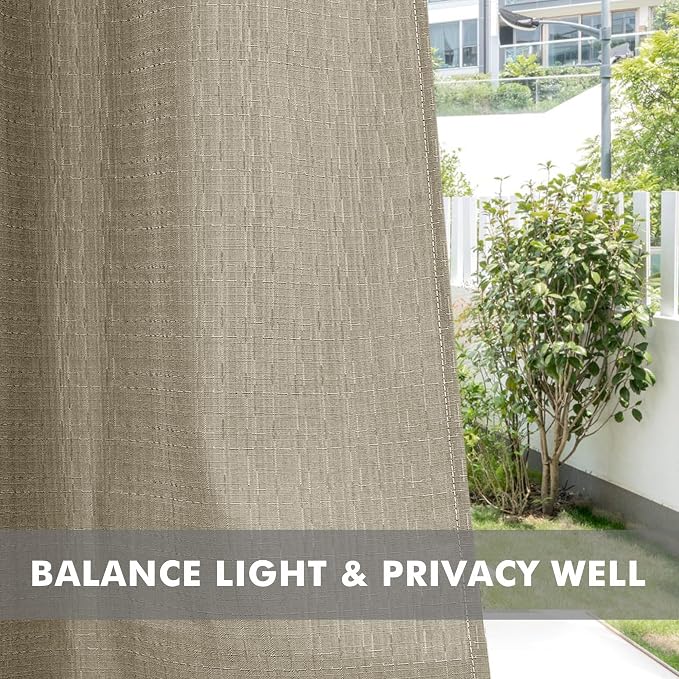 Linen Outdoor Curtains for Patio Waterproof 4 Pcs 110x120 In Taupe | Light - Image 5