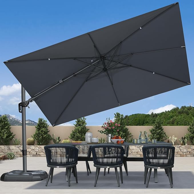 PURPLE LEAF Patio Umbrella Side Tilt 11.5' X 8.2' Fits Narrow Patios Grey | by PURPLELEAF