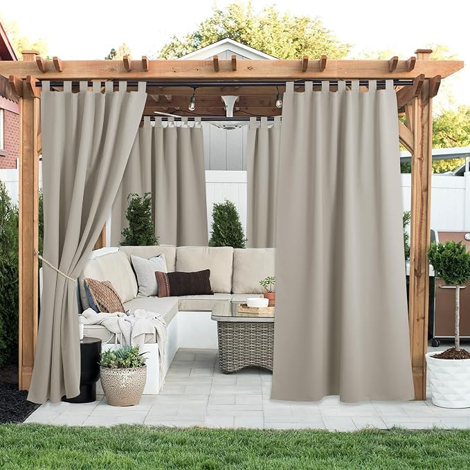 NICETOWN 2 Panels Natural Outdoor Patio Curtainss Waterproof, Detachable Sticky - Image 8