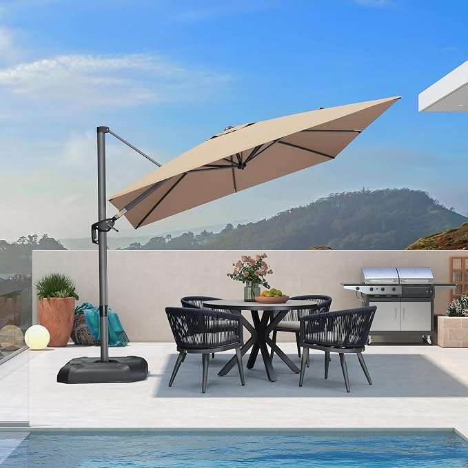 PURPLE LEAF Patio Outdoor Umbrella 9' x 9' Square All-Weather Tapue | Large by PURPLELEAF