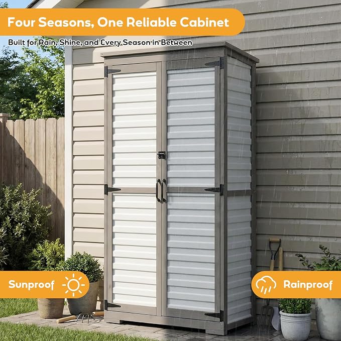 Outdoor Storage Cabinet, Wood & Plastic Garden Shed - Image 7