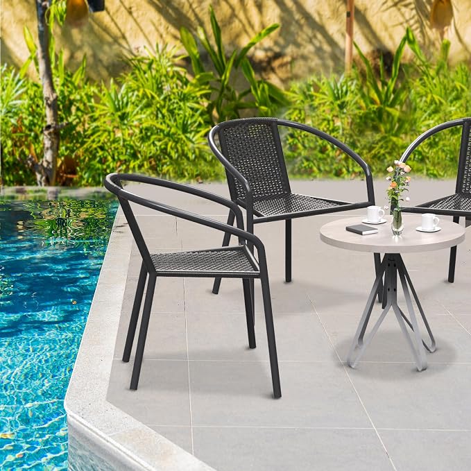 Grezone 4-Piece Rattan Indoor-Outdoor Restaurant Stack Chair Versatile and - Image 2