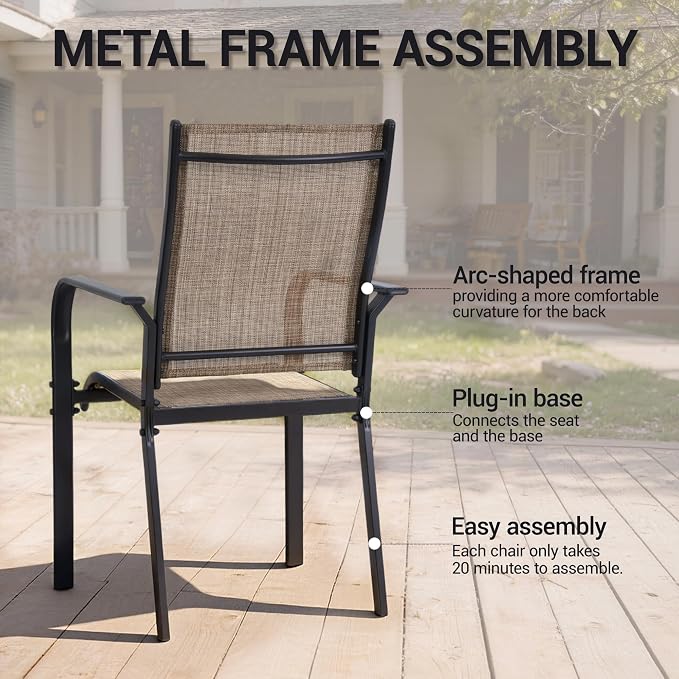 Patio Dining Chairs Set of 4, All-Weather High Back Textilene Stackable Chairs - Image 5