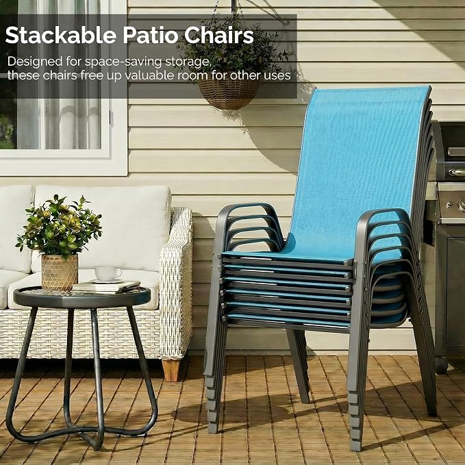 MAMIZO Patio Dining Chairs, Stackable Textilene Chair Set of 4, Sky Blue | - Image 7